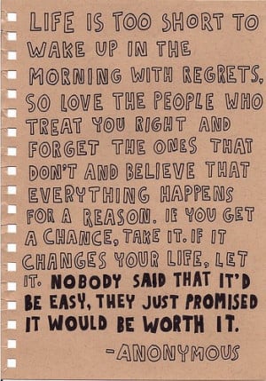 Quote - Life Is Too Short to Wake Up with Regrets