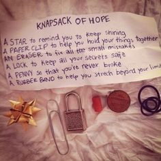 knapsack of hope. Great gift idea for a going away gift by Lesliemarch