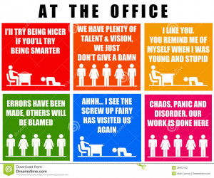 Having fun at the office with colleagues and bosses.