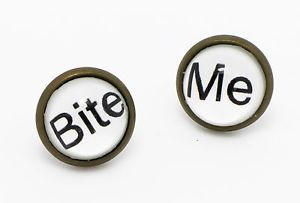 Bite-Me-Earrings-Funny-Quote-Words-Cool-Hipster-White-Stud-Earring ...