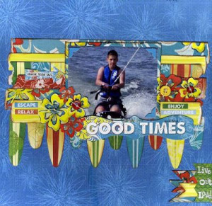 Good Times - scrapbook page. I love the bright colours, the row of ...