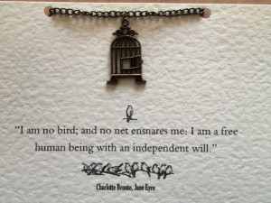 Birdcage Charm Metal Necklace - Jane Eyre by Charlotte Bronte quote