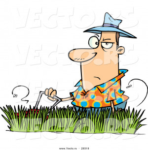 Vector Grumpy Cartoon Man Mowing Lawn With Tall Grass Ron
