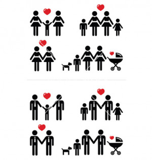 Gay lesbian couples and family with children icon vector