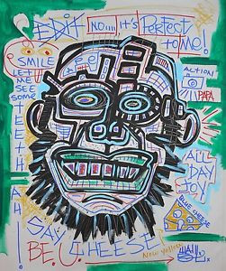 ... ART-Painting-Original-FUN-Jean-Basquiat-Canvas-Graffiti-POSITIVE-Quote