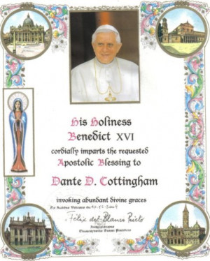 His Holiness Pope Benedict xvi cordially imparts the requested ...