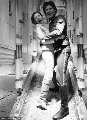 Han Solo (Harrison Ford) and Princess Leia (Carrie Fisher)