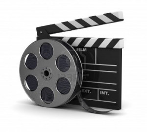 ... -3d-illustration-of-cinema-clap-and-film-reel-over-white-background