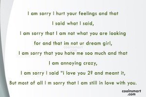 Sorry Quote: I am sorry I hurt your feelings...