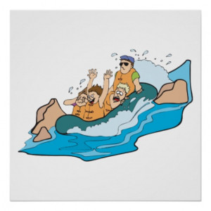 funny family whitewater rafting cartoon posters