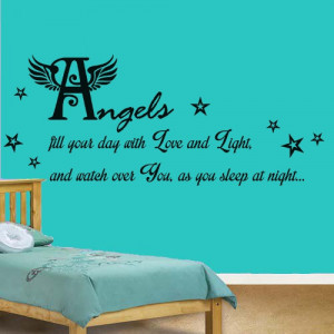 Angels Watch Over You Quote, Nursery Vinyl Wall Art Sticker,Decal Kids ...