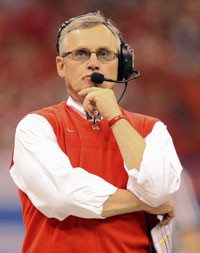 ... Ohio State coach Jim Tressel on the field at the Sugar Bowl in January
