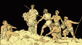 Antigone prise sur le fait et arrêtée par les gardes.
