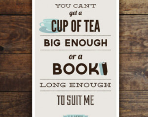 Book and Tea Lovers CS Lewis Quote, brown and blue typographic print ...