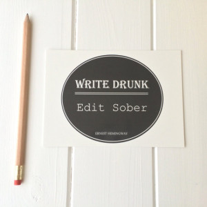 Ernest Hemingway Quote Postcard 'Write Drunk, Edit Sober'