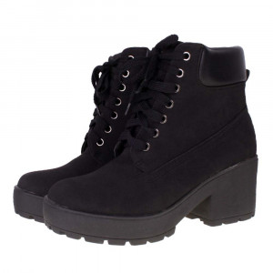 lace up black leather look ankle boots