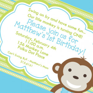 Little Monkey Boy First Birthday Invitation, Printable Invitation ...