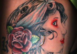 Dagger Heart And Gypsy Tattoo On Half Sleeve