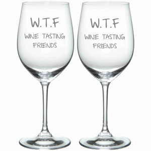 Etched WTF Wine Tasting Friends Funny Glass Set of 2 Choose from ...