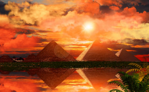 Artistic - Landscape Sunset Orange Palm Tropical Nile River Wallpaper