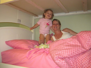 Harper in her big girl bed (a bunk bed). She has been in it a week and ...