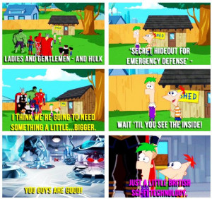 ... Ferb featuring the Avengers. This is why I love Ferb. I bet he came up
