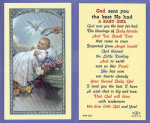 ... and, on back, a Girl's baptism Prayer. Approx. 2-5/8 x 4-3/8 in