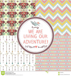 set of seamless geometric pattern in aztec style and quotes ...