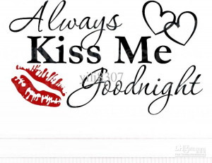 ALWAYS KISS ME GOODNIGHT HEARTS LIPS Quote Vinyl Wall Decal Decor ...