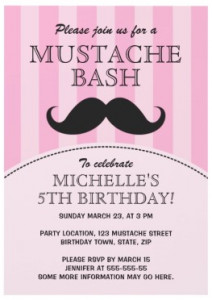 Pink mustache birthday party invite for girls. Cute, girly design