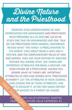 Divine Nature and the Priesthood Value Experience Printable