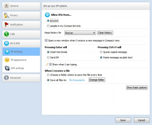 Have you tried Tools -> Options -> IM settings -> Show advanced ...