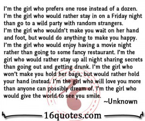 the girl who prefers one rose instead of a dozen i m the girl