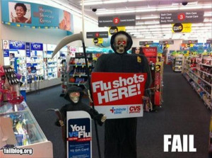 flu shots here, funny signs