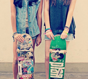 bestfriends, friends, girls, skateboards