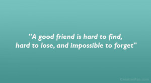 good friend is hard to find, hard to lose, and impossible to forget ...