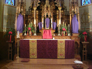 High Altar vested for Palm Sunday
