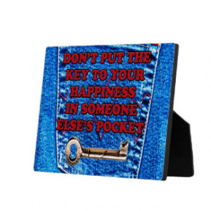 Key to Happiness Pocket Quote Blue Jeans Denim Photo Plaque