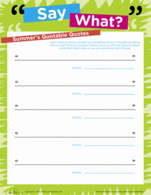Summer Fourth Grade Composition Worksheets: Summer Quotes