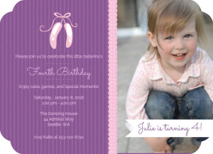 Ballerina Slippers Pink and Purple Kids Birthday Invitations