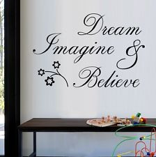 Dream Imagine Believe Wall Quote Sticker art Decal Vinyl Baby Room ...