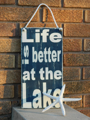 Life is better at the lake, wood sign- with nautical rope-lakehouse ...