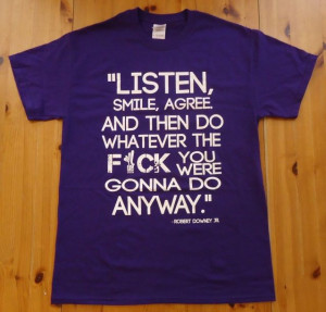Robert Downey JR Purple T-shirt Listen Smile Agree size S, M, L, XL ...