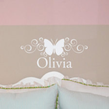 SCROLL BUTTERFLY NAME wall decal girl bedroom vinyl lettering (w00429)
