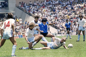 ... in front of goalkeeper Peter Shilton, as Argentina beat England 2-1