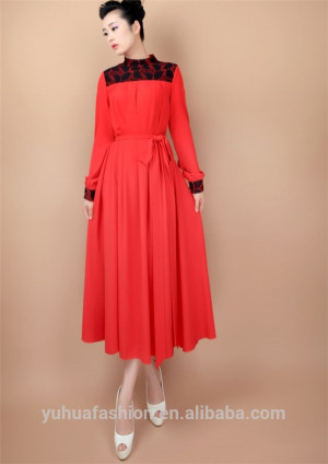 long sleeved chiffon lace red dress wholesale maxi dress muslim dress