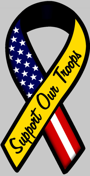 RWB Support Our Troops Ribbon Shaped