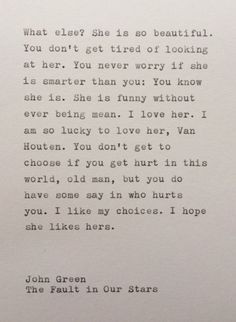 John Green The Fault in Our Stars quote typed by WhiteCellarDoor, $12 ...