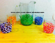 Mojito Margarita Drinks Hand Painte d Dots Sangria Pitcher Glasses Set ...