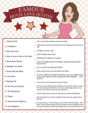 Famous Movie Love Quotes. Bridal Shower Game.Wedding'S Brids Shower ...